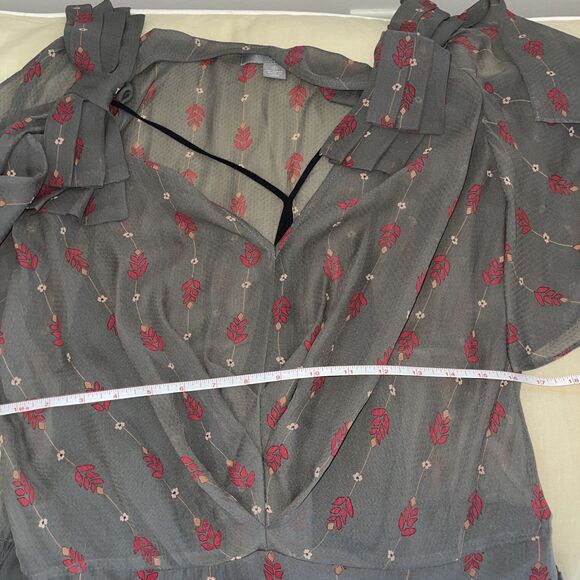 Hype Anthropology Dress Silk Gray Floral Print Lined Pleated Cinch Waist 6 - Picture 6 of 9
